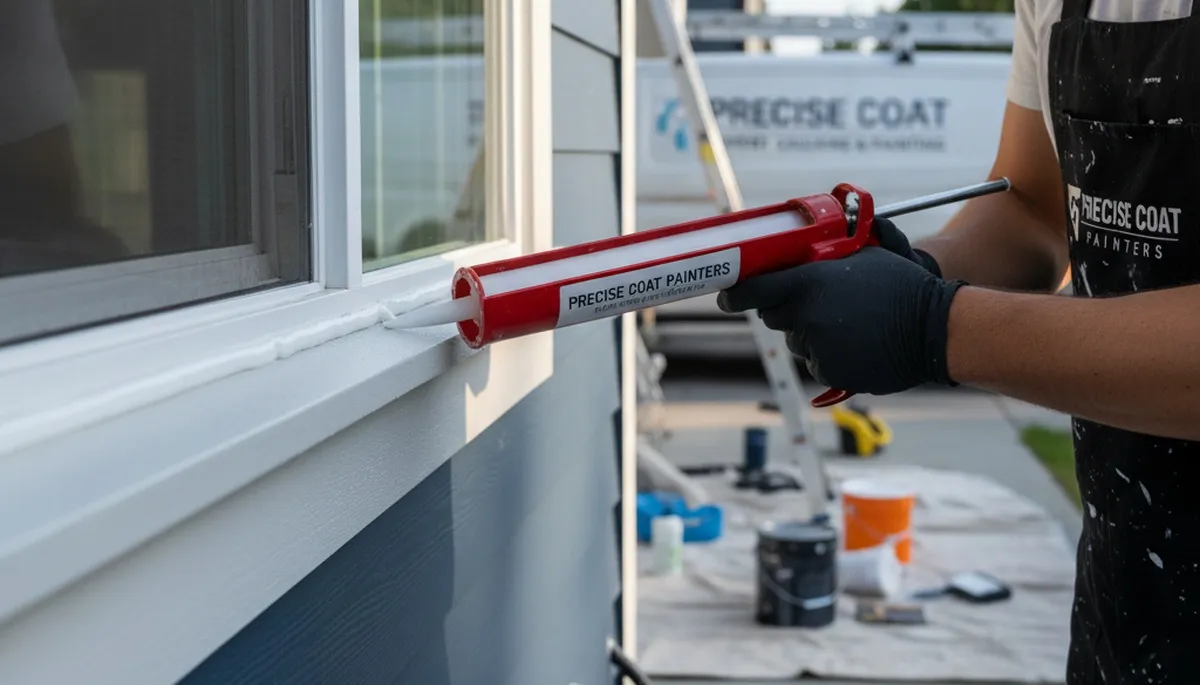 Professional caulking and sealing on a Des Moines IA home exterior for weather protection