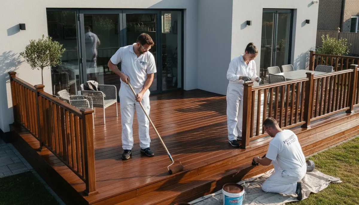 Professional deck staining in Des Moines IA protecting wood from Iowa weather conditions