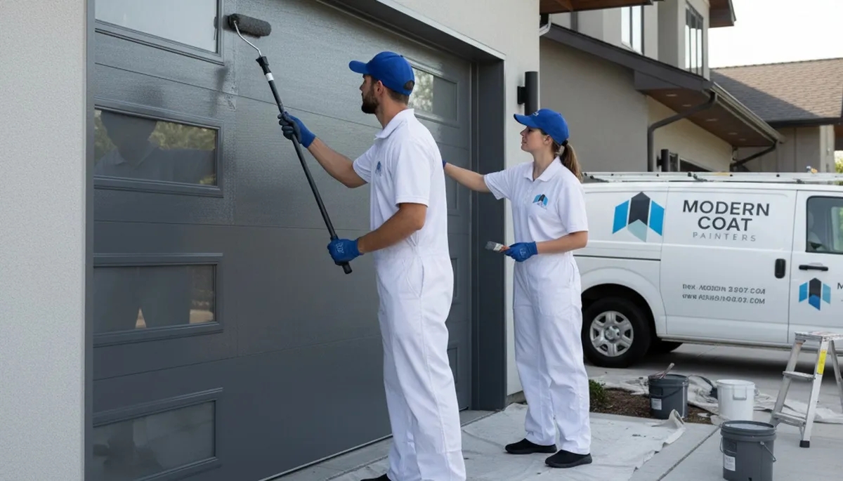Professional garage door painting in Des Moines IA by expert house painters boosting curb appeal