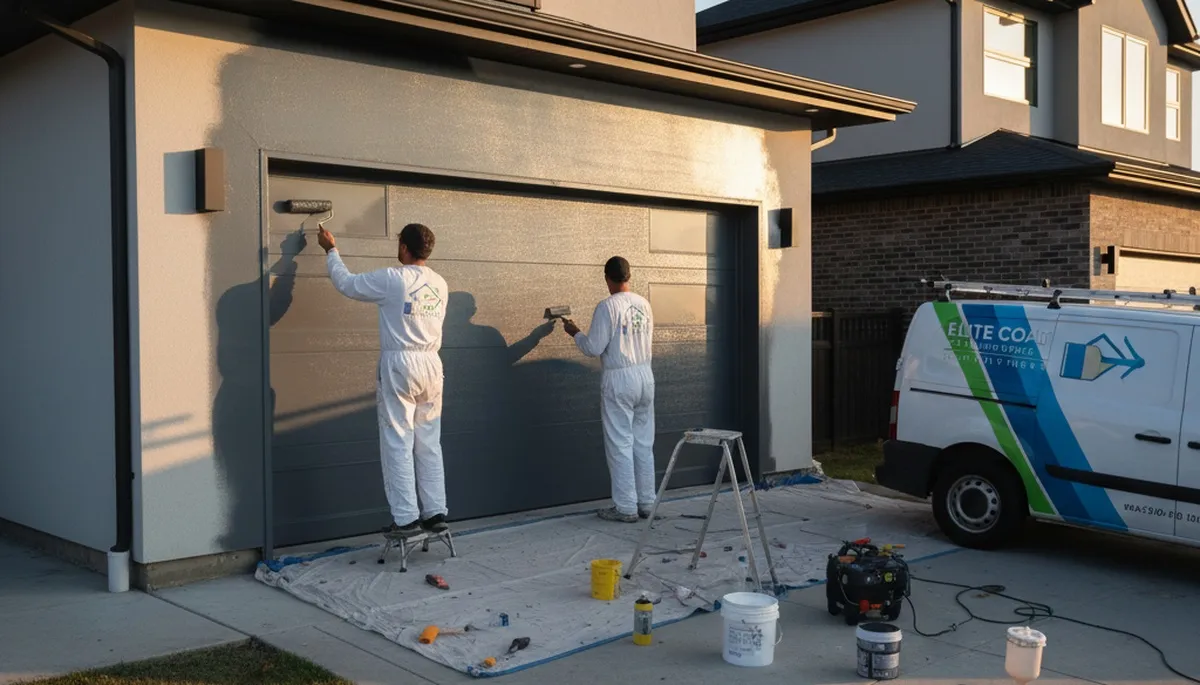 Professional garage door painting in Des Moines, IA by expert house painters for lasting curb appeal
