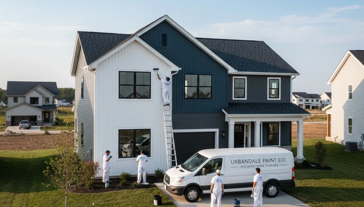 Professional house painters working on residential exterior in Des Moines, IA