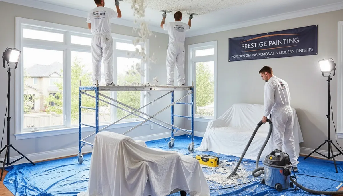 Professional popcorn ceiling removal in Des Moines, IA for smooth, modern home ceiling finishes