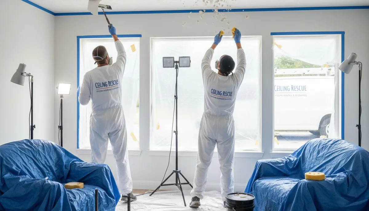 Professional popcorn ceiling removal service in Des Moines, IA for smooth, modern home interiors