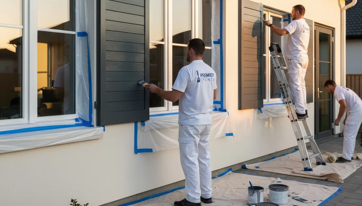 Professional shutter painting on a Des Moines IA home exterior by expert local house painters