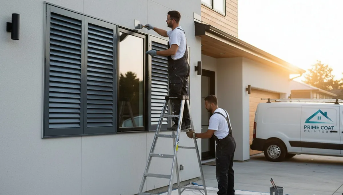 Professional shutter painting on a Des Moines IA home by expert house painters