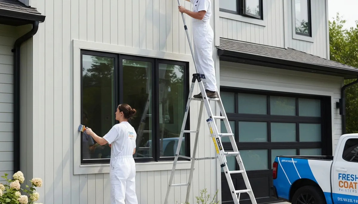 Professional siding painting on a Des Moines IA home by local house painters using durable exterior coatings