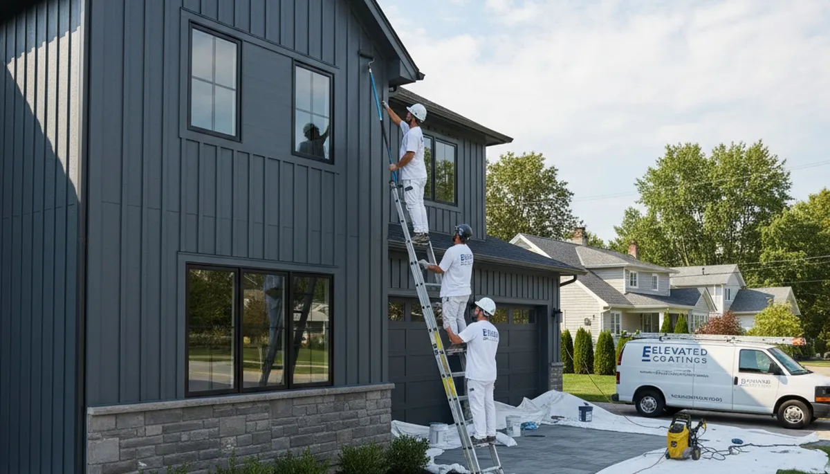 Professional siding painting on a Des Moines IA home by local house painters for lasting exterior protection