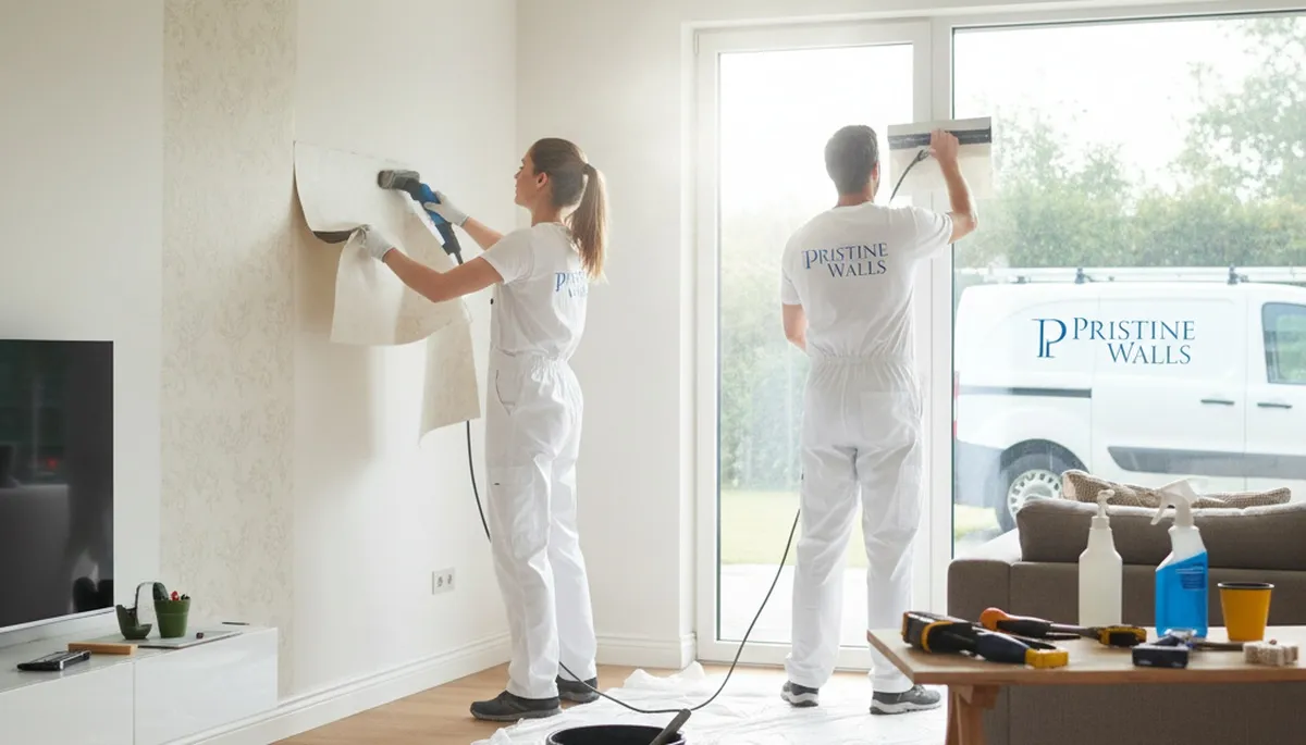 Professional wallpaper removal and wall prep by painters in Des Moines, IA homes